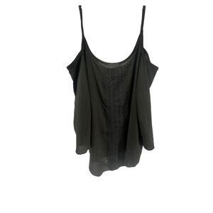 Discreet Black Chiffon Embroidered Sleeveless Tank Top Women's Size Medium